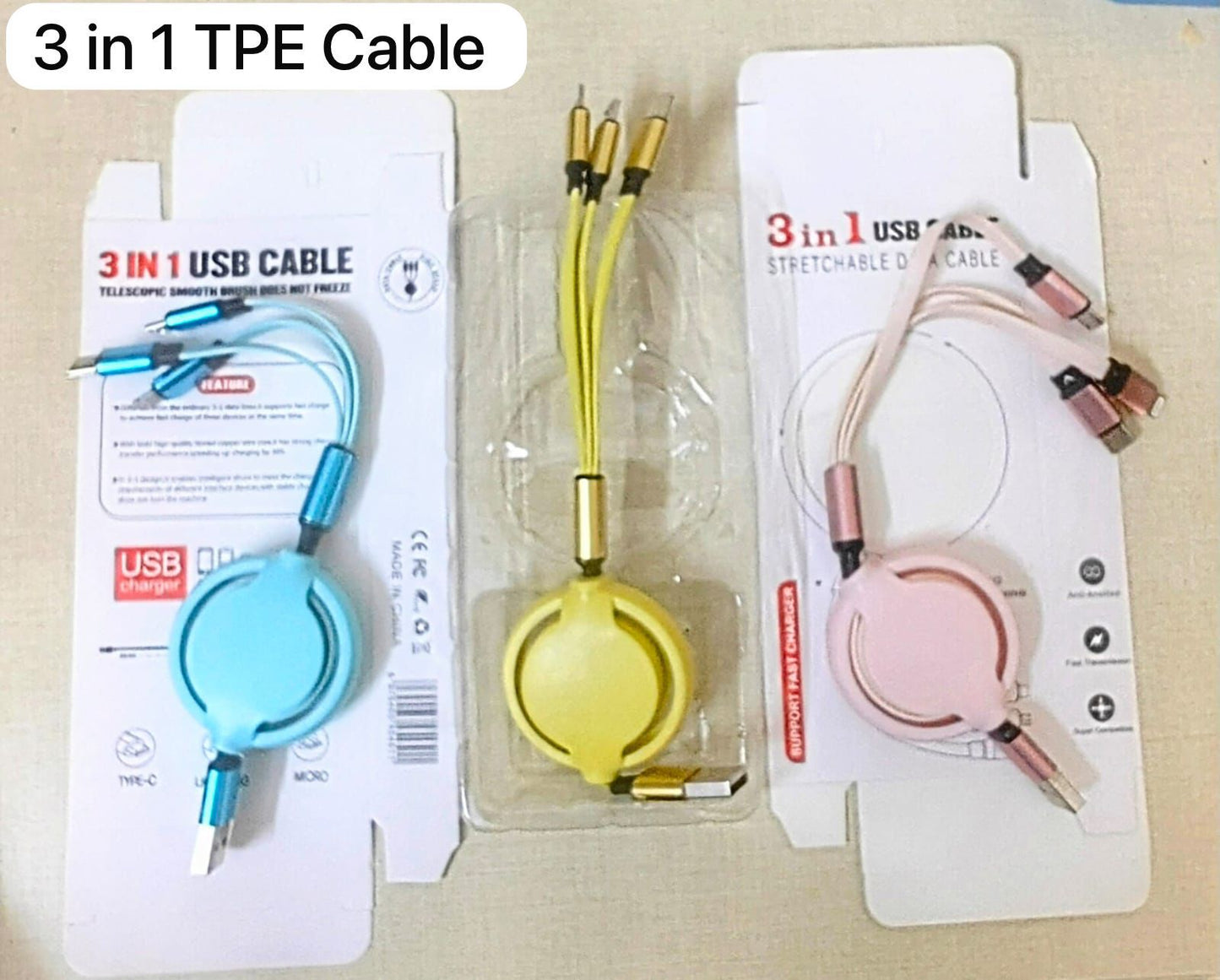 3 in 1 Retractable USB Charging Cable 3.0A Fast Charge Multi USB Cable for Type C Micro USB Android Mobile Phones