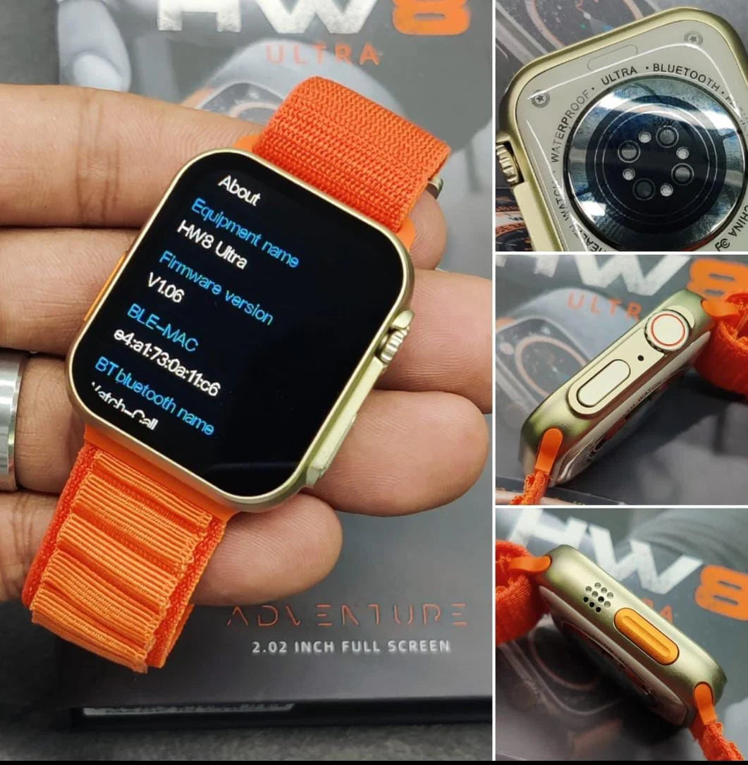HW8 Ultra Smartwatch with Bluetooth Calling | 2.02” Display, NFC, Wireless Charging (2 Straps)