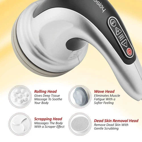 Hesley Full Body Electric Massager – Automatic Corded Handheld Massager with Infrared Heating & 4 Heads (White)