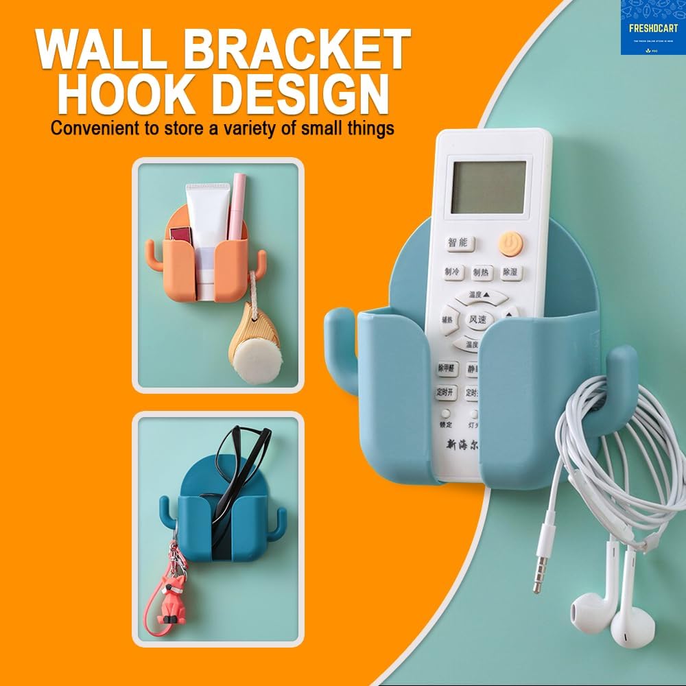 Self Adhesive Phone Charging Stand Wall Mount Mobile Holder with Dual Hooks for Bedroom Kitchen Office