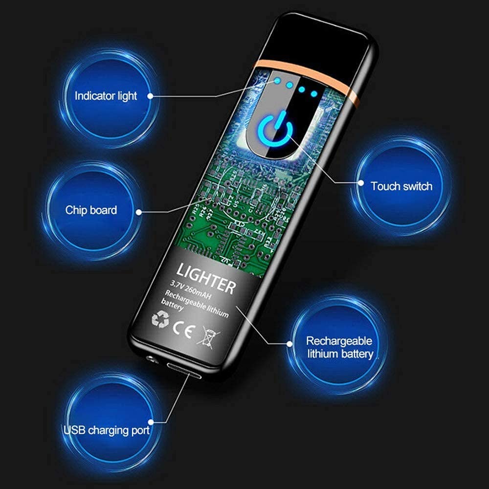 Electric Dual Flameless Lighter USB Rechargeable Windproof Torch Lighter with Touch Ignition for Indoor and Outdoor Use