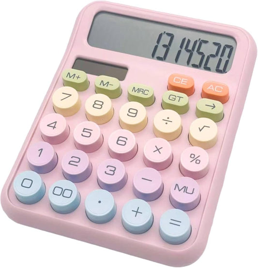 12 Digit Desk Calculator Large Display Big Button Mechanical Key Calculator Battery Powered for Office School Students
