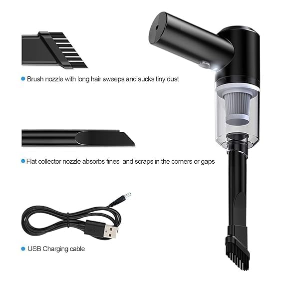 3-in-1 Portable Mini Handheld Vacuum Cleaner – USB Rechargeable Cordless Car & Home Cleaner with Brush Attachments