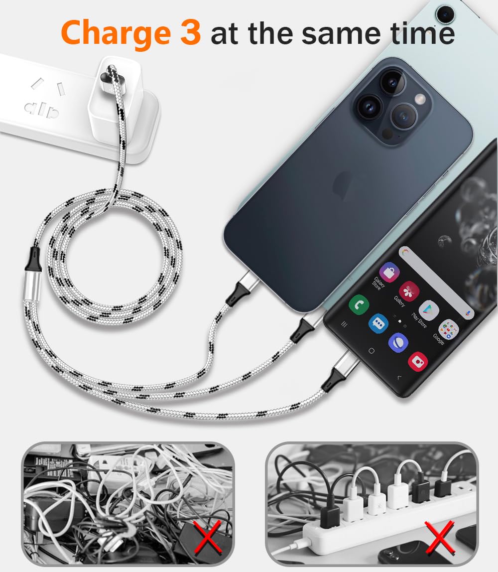 3-in-1 Multi Charging Cable | Universal USB Cable with Type-C, Micro USB & Lightning Connectors for iPhone, Android & Devices