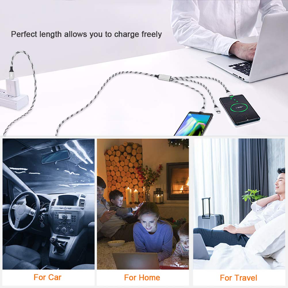 3-in-1 Multi Charging Cable | Universal USB Cable with Type-C, Micro USB & Lightning Connectors for iPhone, Android & Devices