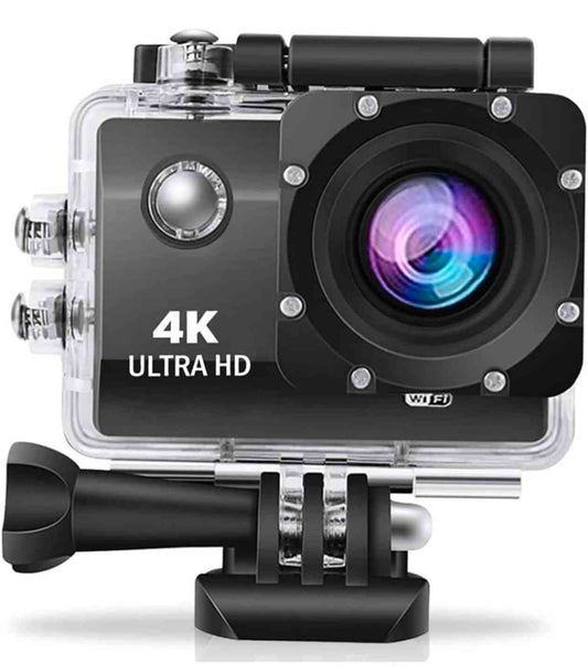 4K Action Camera with Accessories Kit – WiFi Waterproof Sports Cam with 170° Wide Angle for Vlogging, Travel & Bike Helmet Use