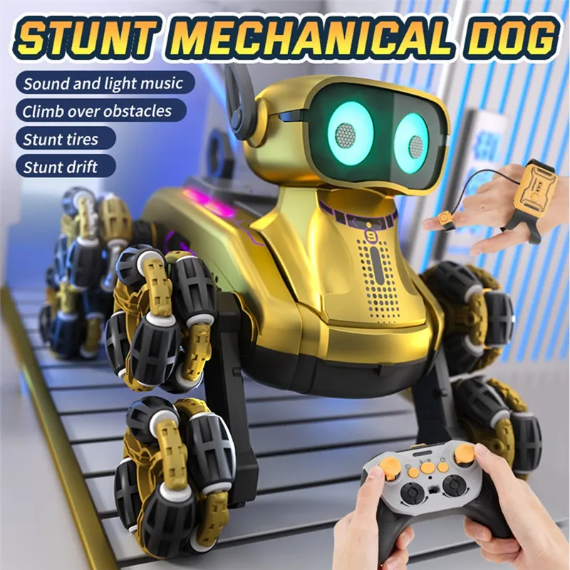 8WD Gesture Sensor RC Stunt Car – 360° Rotating Robot Dog Toy with Lights & Music