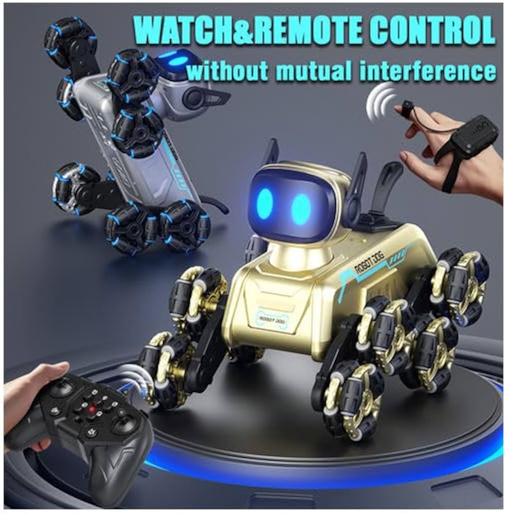 8WD Gesture Sensor RC Stunt Car – 360° Rotating Robot Dog Toy with Lights & Music