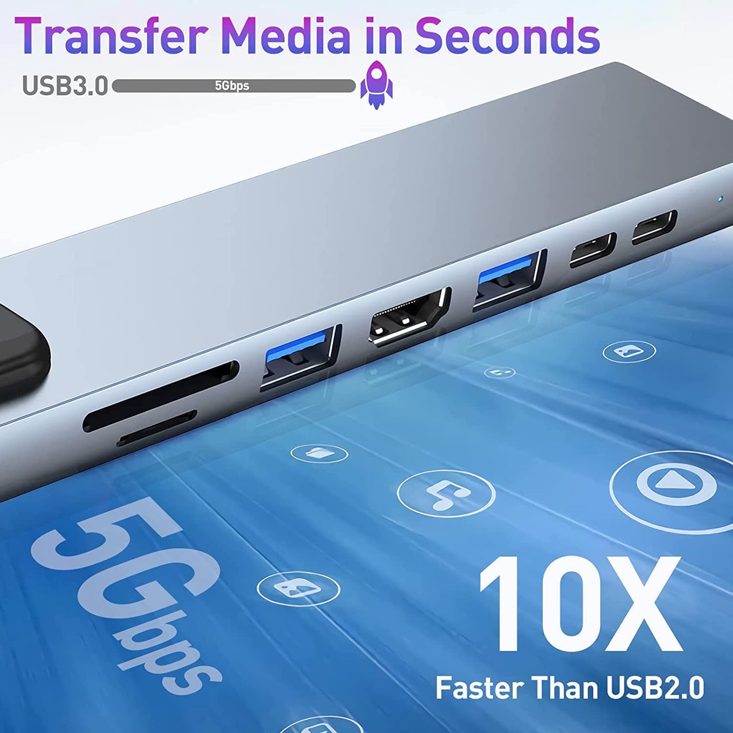 8-in-1 USB-C Hub Adapter with 4K HDMI, 100W Power Delivery, USB 3.0, RJ45 Ethernet, SD/TF Card Reader