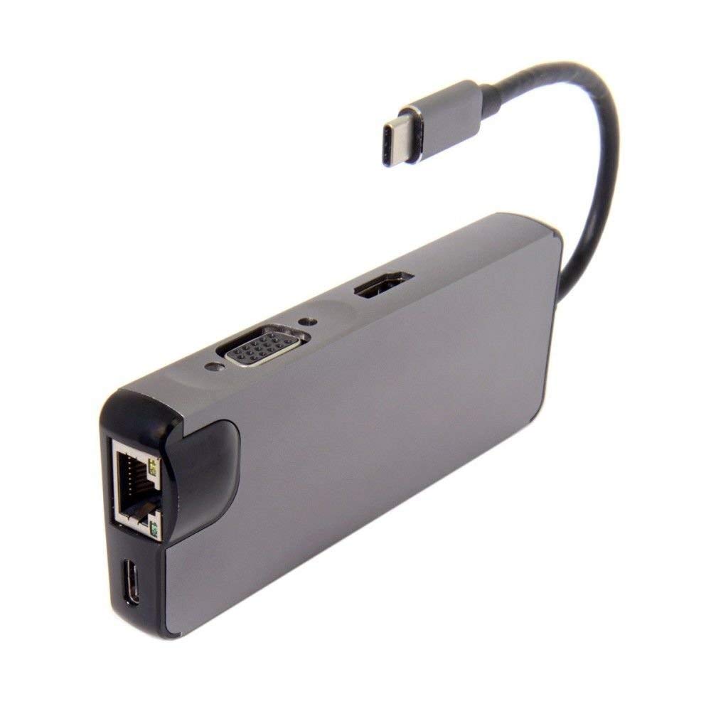8-in-1 USB-C Hub Adapter with HDMI, VGA, RJ45 Ethernet, 100W PD, USB 3.0 & SD/TF Card Reader | Type-C Docking Station for MacBook & Laptops