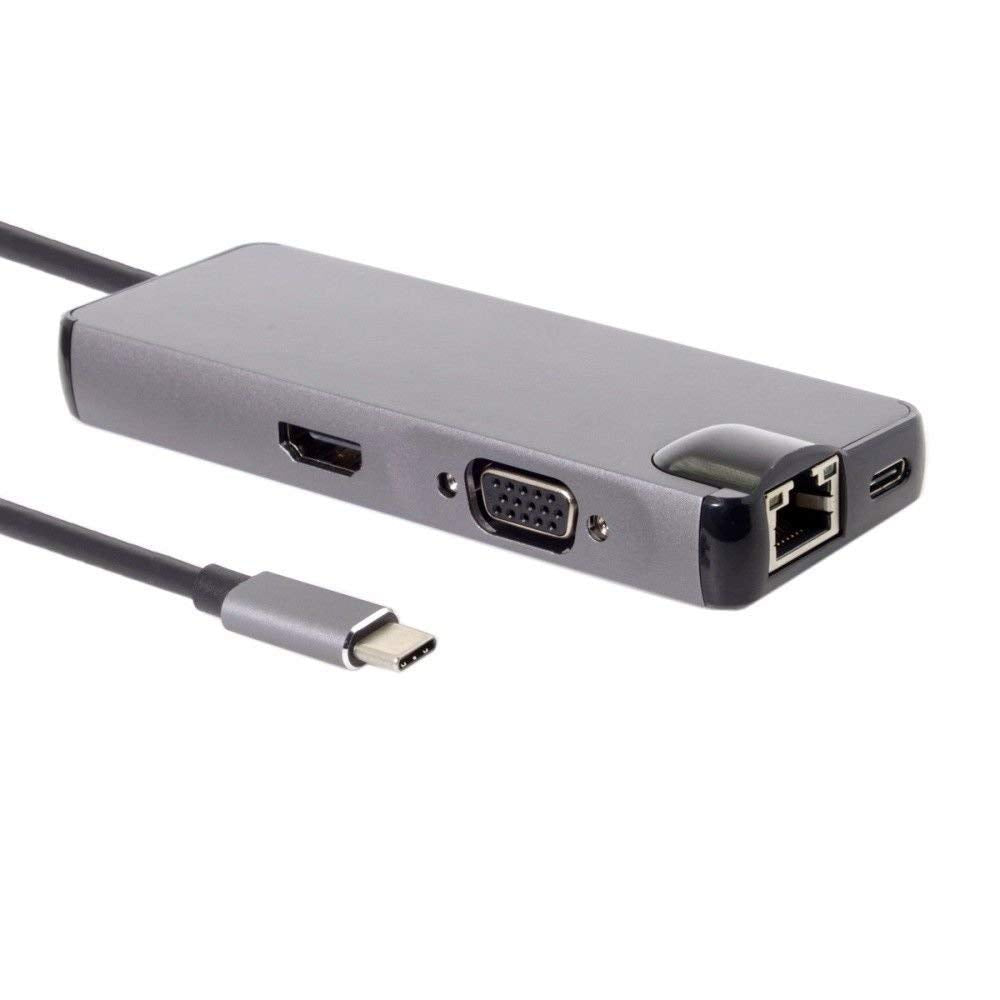 8-in-1 USB-C Hub Adapter with HDMI, VGA, RJ45 Ethernet, 100W PD, USB 3.0 & SD/TF Card Reader | Type-C Docking Station for MacBook & Laptops