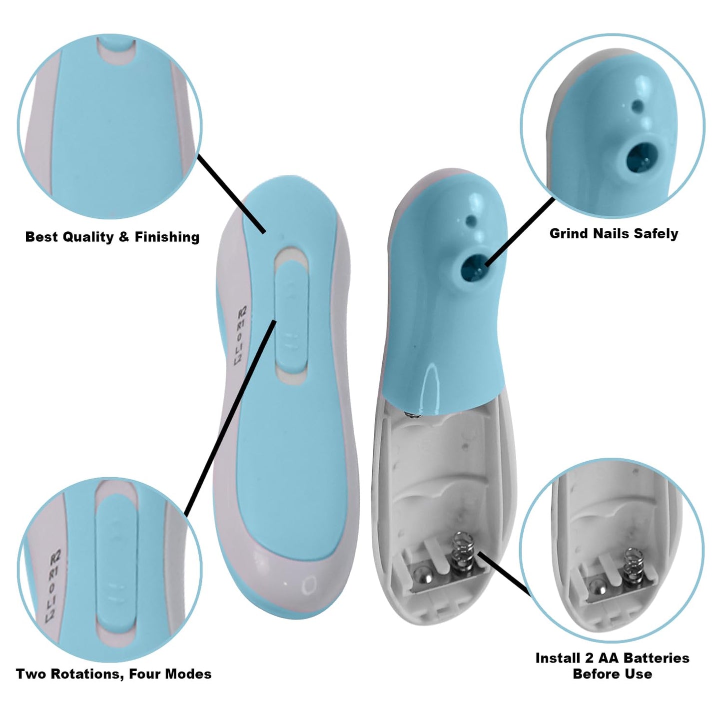 Electric Baby Nail Trimmer Safe Baby Nail Clippers with 6 Grinding Heads for Newborn Toddler and Adults Fingernails and Toenails