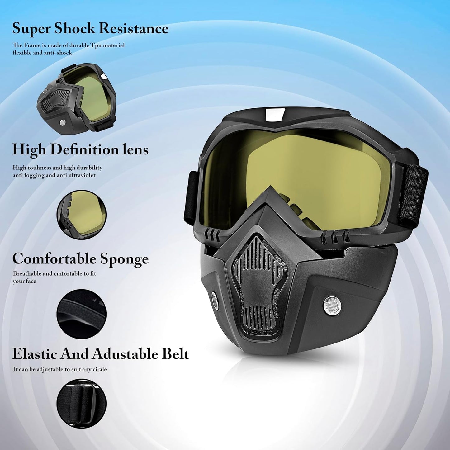 Goggle Mask Anti Scratch UV Protection Windproof Face Shield Cycling Goggles with Detachable Mouth Filter Unisex