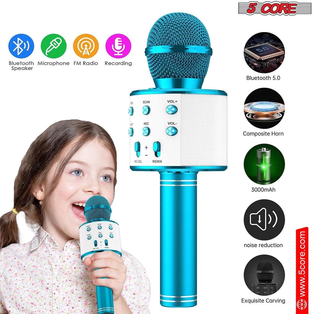 Wireless Bluetooth Karaoke Microphone Speaker Handheld Mic with Stereo Sound and Headphone Support for Mobile Singing KTV