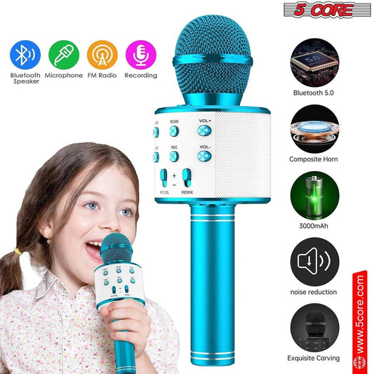 Wireless Bluetooth Karaoke Microphone Speaker Handheld Mic with Stereo Sound and Headphone Support for Mobile Singing KTV