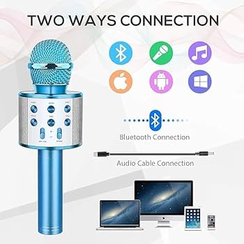 Wireless Bluetooth Karaoke Microphone Speaker Handheld Mic with Stereo Sound and Headphone Support for Mobile Singing KTV