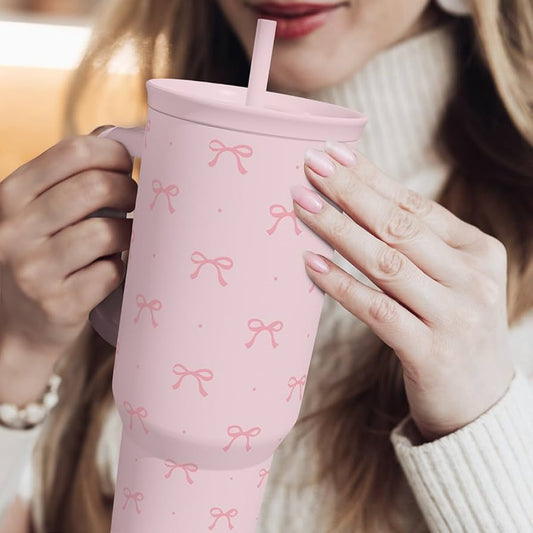 40oz Stainless Steel Insulated Tumbler with Handle – Travel Coffee Cup with Straw Lid