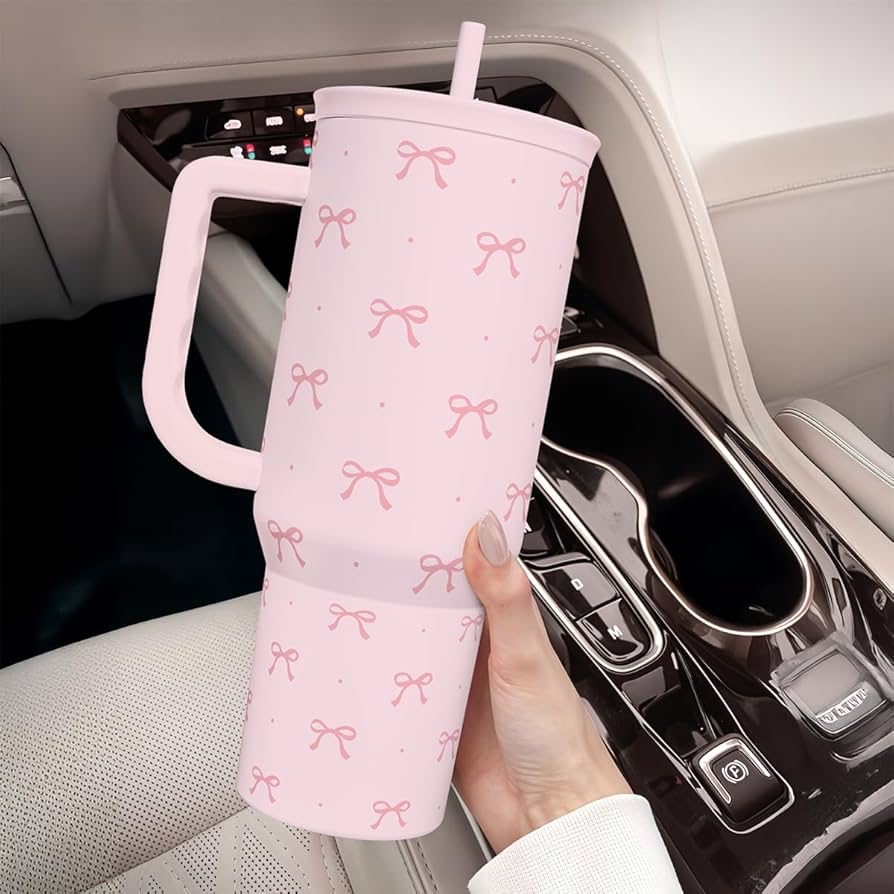 40oz Stainless Steel Insulated Tumbler with Handle – Travel Coffee Cup with Straw Lid