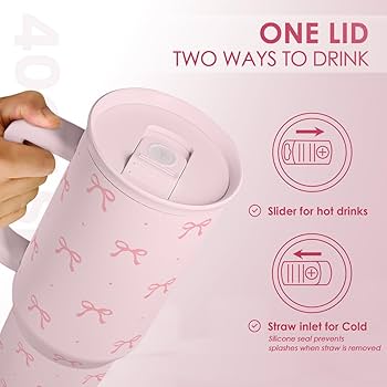 40oz Stainless Steel Insulated Tumbler with Handle – Travel Coffee Cup with Straw Lid