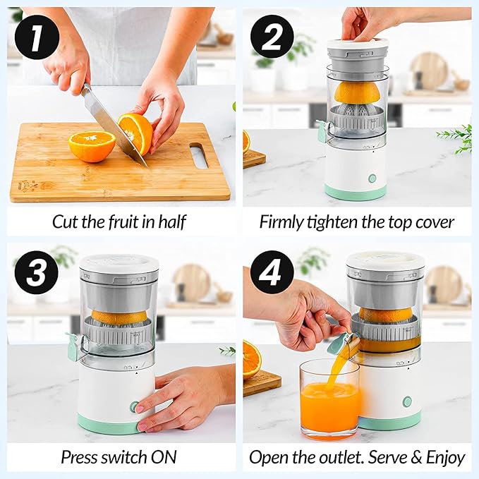 B-C Rechargeable Electric Citrus Juicer – Portable Orange, Lemon & Grapefruit Juicer for Travel & Home Use