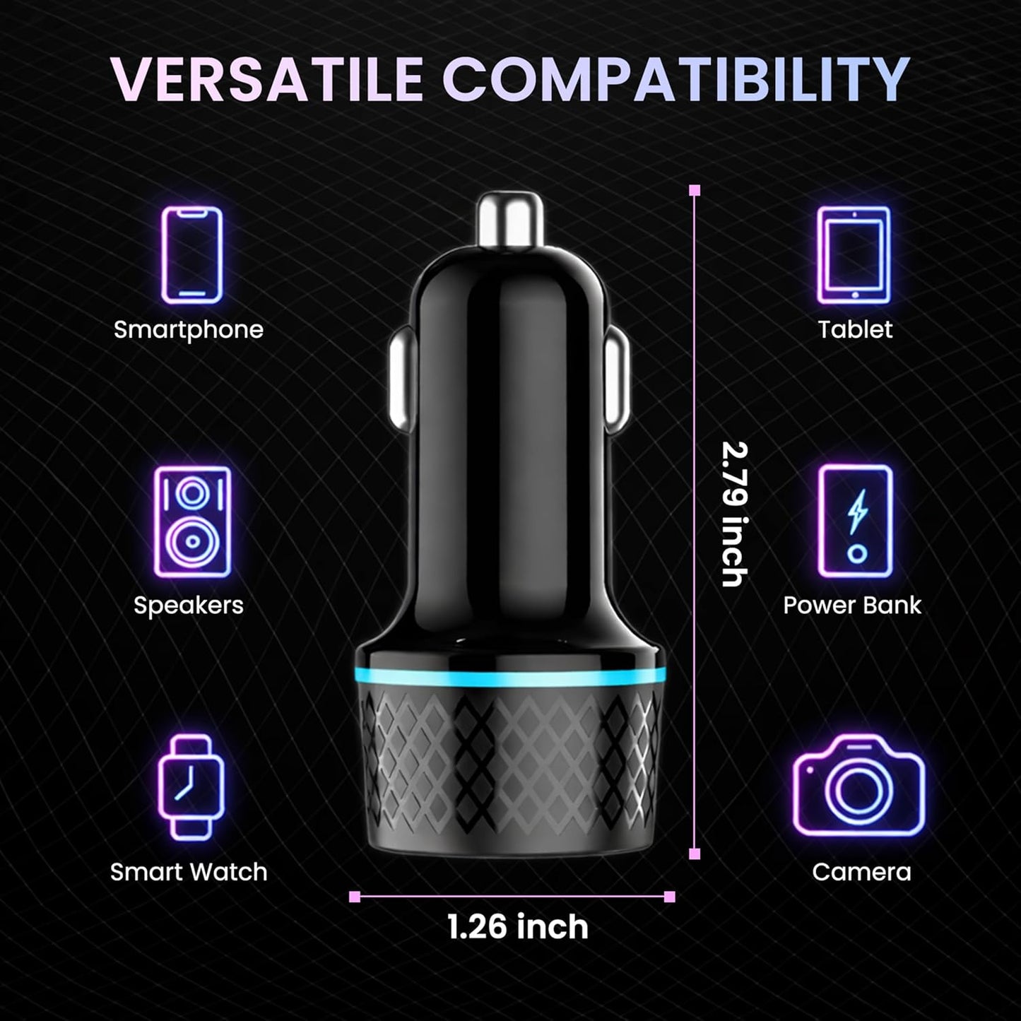 38W Dual Port USB-C Car Charger | PD 3.0 & QC 3.0 Fast Charging Car Adapter with USB-C & USB-A for iPhone, Android & Tablets