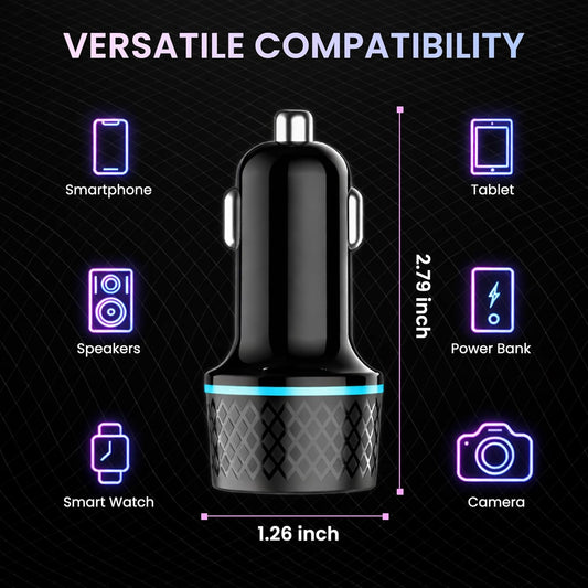38W Dual Port USB-C Car Charger | PD 3.0 & QC 3.0 Fast Charging Car Adapter with USB-C & USB-A for iPhone, Android & Tablets