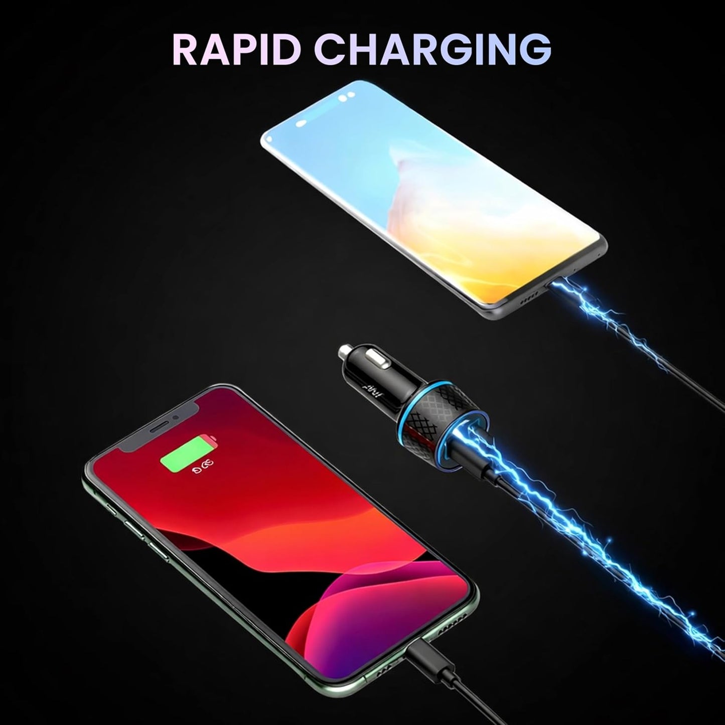38W Dual Port USB-C Car Charger | PD 3.0 & QC 3.0 Fast Charging Car Adapter with USB-C & USB-A for iPhone, Android & Tablets