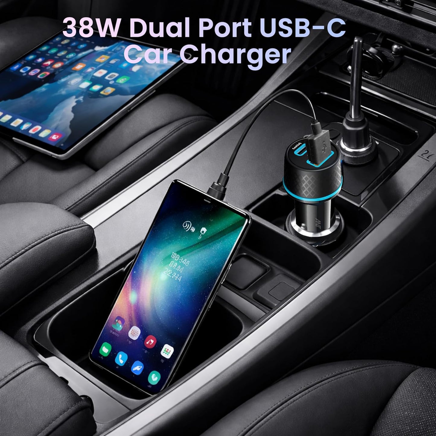 38W Dual Port USB-C Car Charger | PD 3.0 & QC 3.0 Fast Charging Car Adapter with USB-C & USB-A for iPhone, Android & Tablets