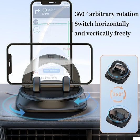 Universal 360° Car Mobile Holder Dashboard Stand – Non-Slip Silicone Phone Mount with Adjustable Angle, Rotation for Landscape & Portrait, Compatible with All Smartphones