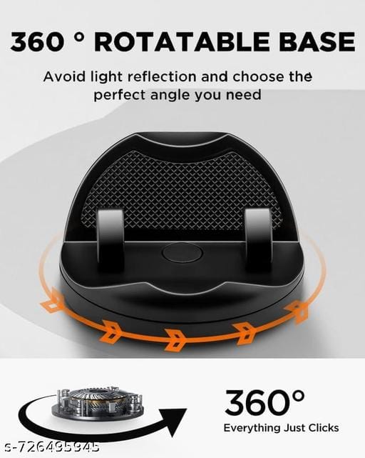 Universal 360° Car Mobile Holder Dashboard Stand – Non-Slip Silicone Phone Mount with Adjustable Angle, Rotation for Landscape & Portrait, Compatible with All Smartphones