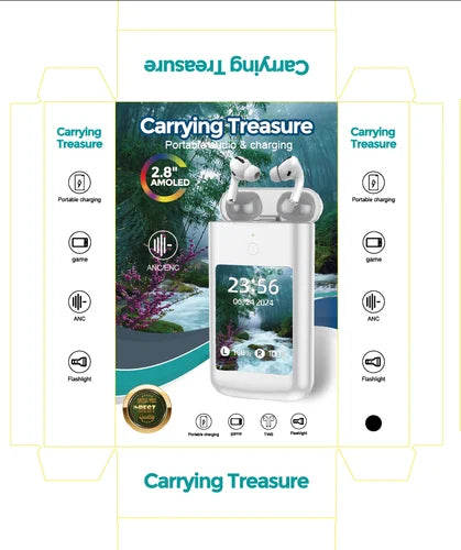 Smart Earbuds Charging Case 2.8 Inch AMOLED Display ANC Support Multifunction Portable Earbud Storage Case