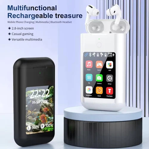 Smart Earbuds Charging Case 2.8 Inch AMOLED Display ANC Support Multifunction Portable Earbud Storage Case