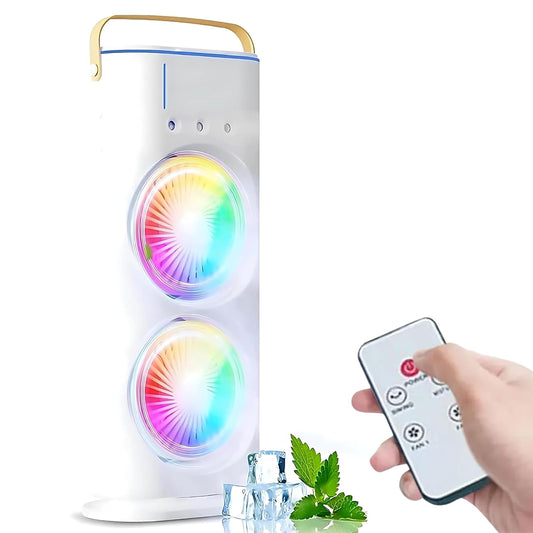 Drumstone Double-Ended Spray Air Cooler Fan with LED Light, Remote Control & 3-Speed Settings