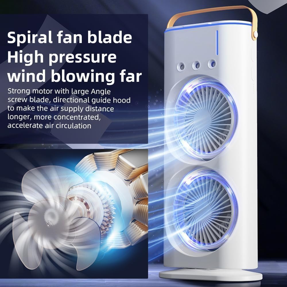 Drumstone Double-Ended Spray Air Cooler Fan with LED Light, Remote Control & 3-Speed Settings