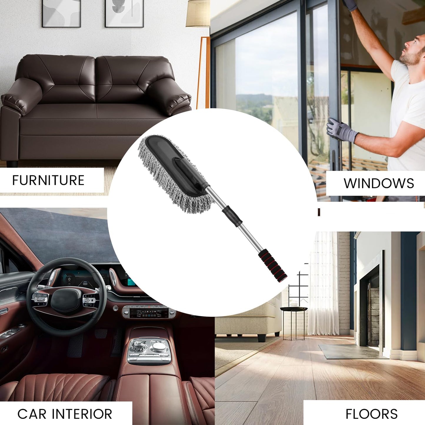 AllExtreme Microfiber Car Duster Brush Extendable Handle Scratch Free Wet and Dry Cleaning Brush for Car and Home