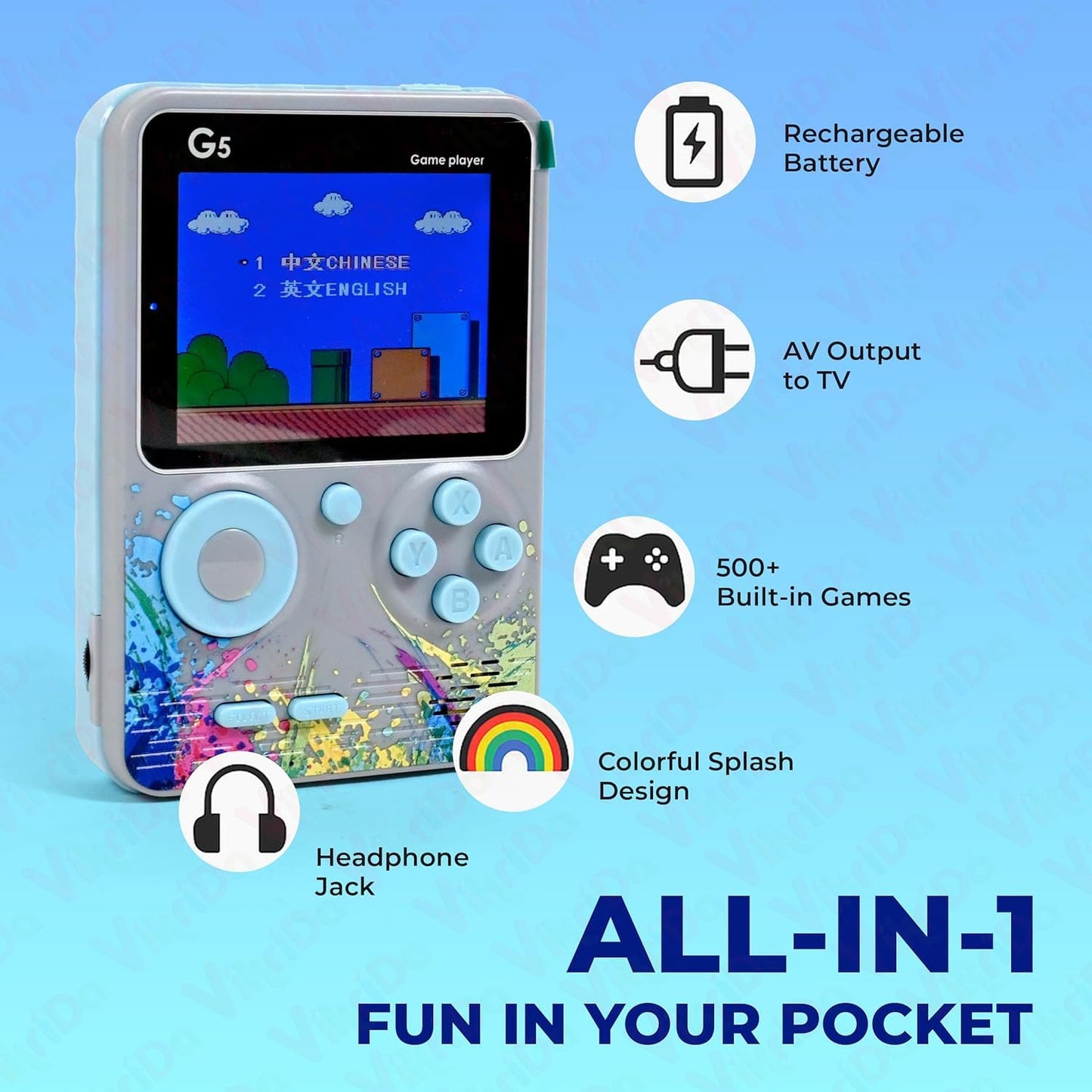 Retro Handheld Game Console with Controller 2 Player TV Compatible Game Box for Kids Portable Classic Gaming Console Multicolor