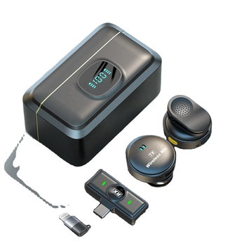 Q8 Wireless Lavalier Microphone – Dual Mic with Charging Case & Noise Reduction