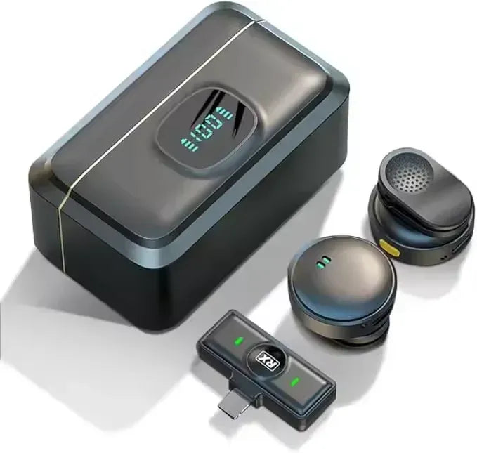 Q8 Wireless Lavalier Microphone – Dual Mic with Charging Case & Noise Reduction