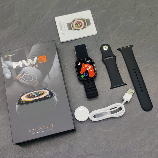 HW8 Ultra Smartwatch with Bluetooth Calling | 2.02” Display, NFC, Wireless Charging (2 Straps)