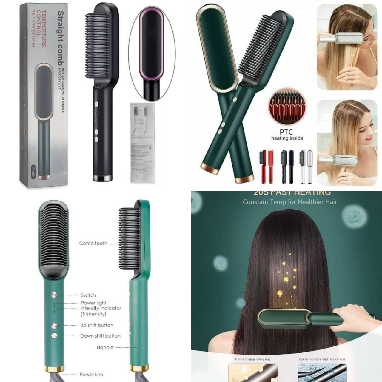 Hair Straightener Brush Comb Electric PTC Heating Fast Hair Straightening Brush for Women and Men Multicolor