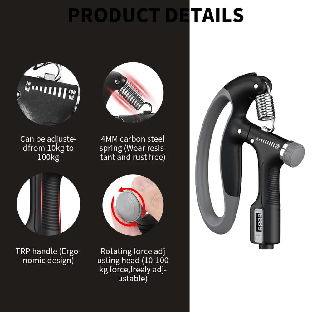 Hand Grip Strengthener with Counter – Adjustable Resistance 10–100 kg for Forearm & Wrist Training