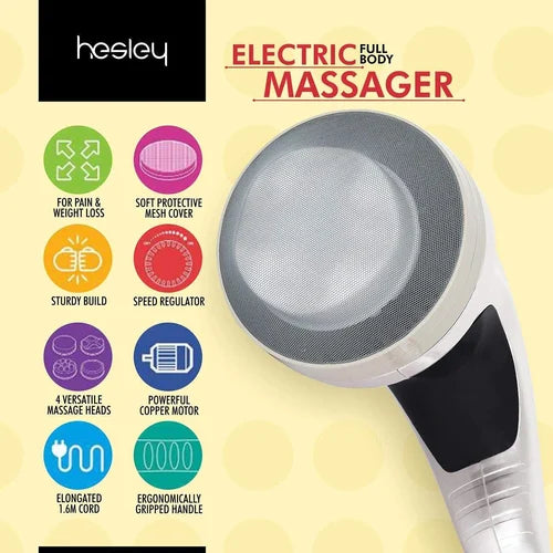 Hesley Full Body Electric Massager – Automatic Corded Handheld Massager with Infrared Heating & 4 Heads (White)