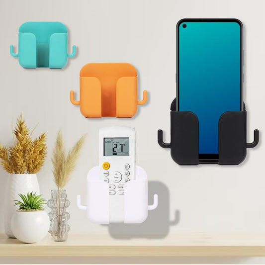 Self Adhesive Phone Charging Stand Wall Mount Mobile Holder with Dual Hooks for Bedroom Kitchen Office