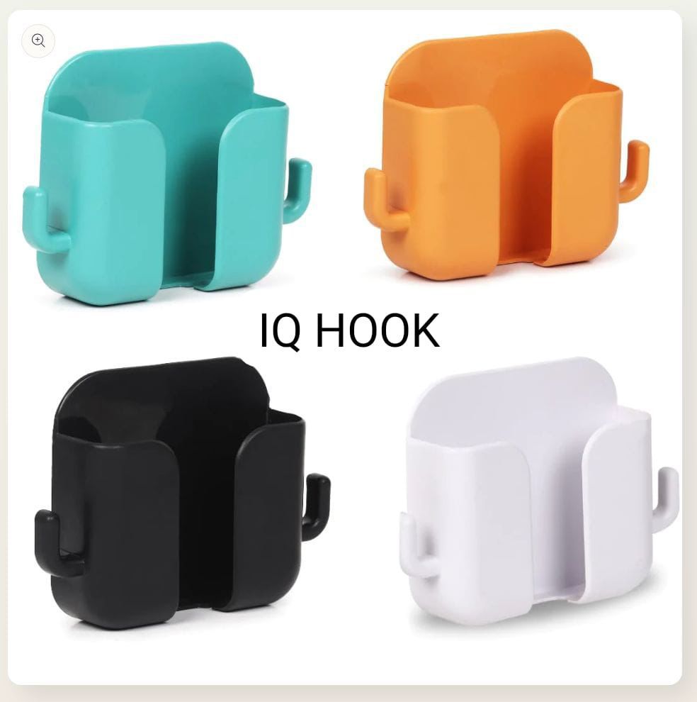 Self Adhesive Phone Charging Stand Wall Mount Mobile Holder with Dual Hooks for Bedroom Kitchen Office