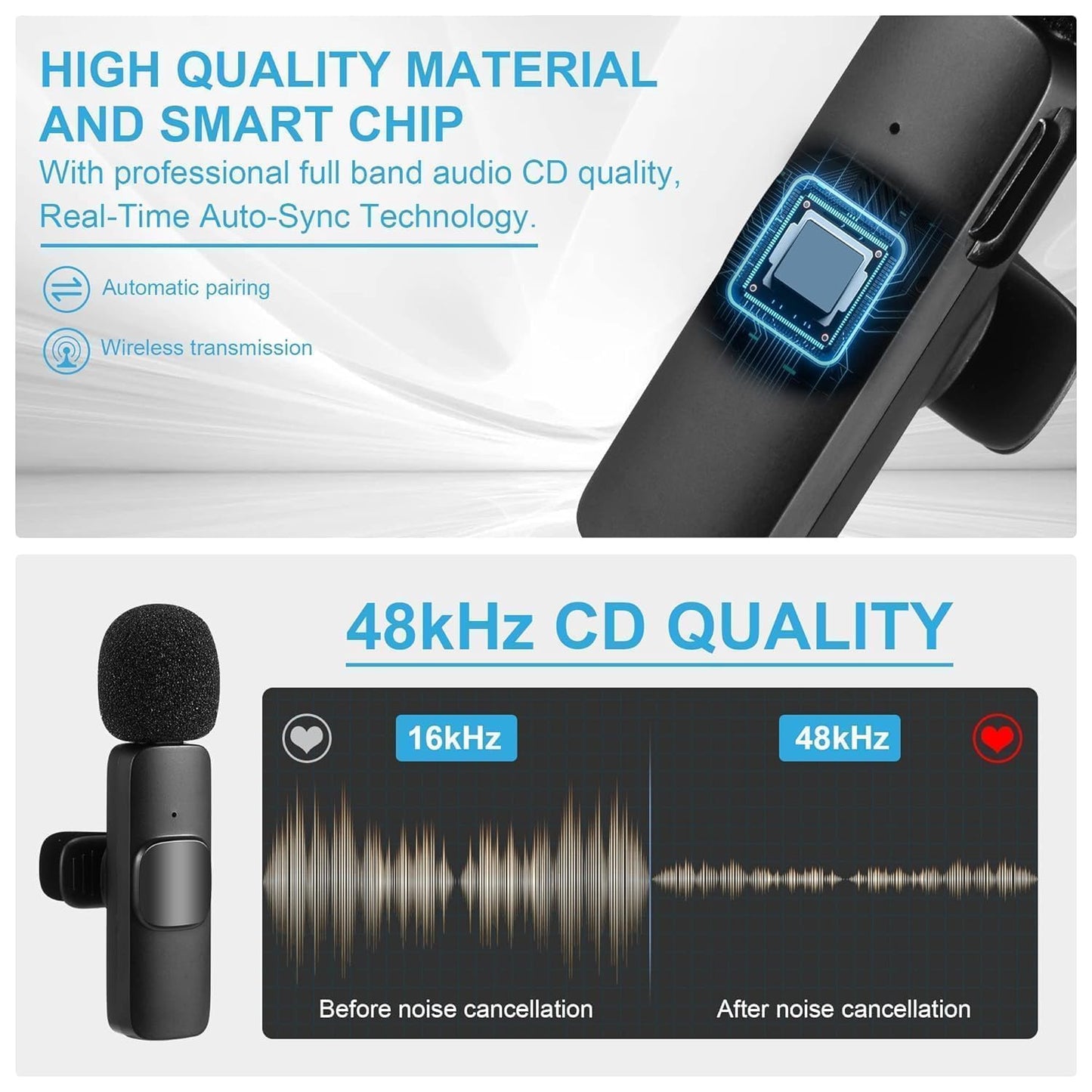 Wireless Lavalier Microphone for Mobile & Camera – Clip-On Collar Mic with Noise Cancellation | Plug & Play for YouTube, Vlogging & Interviews