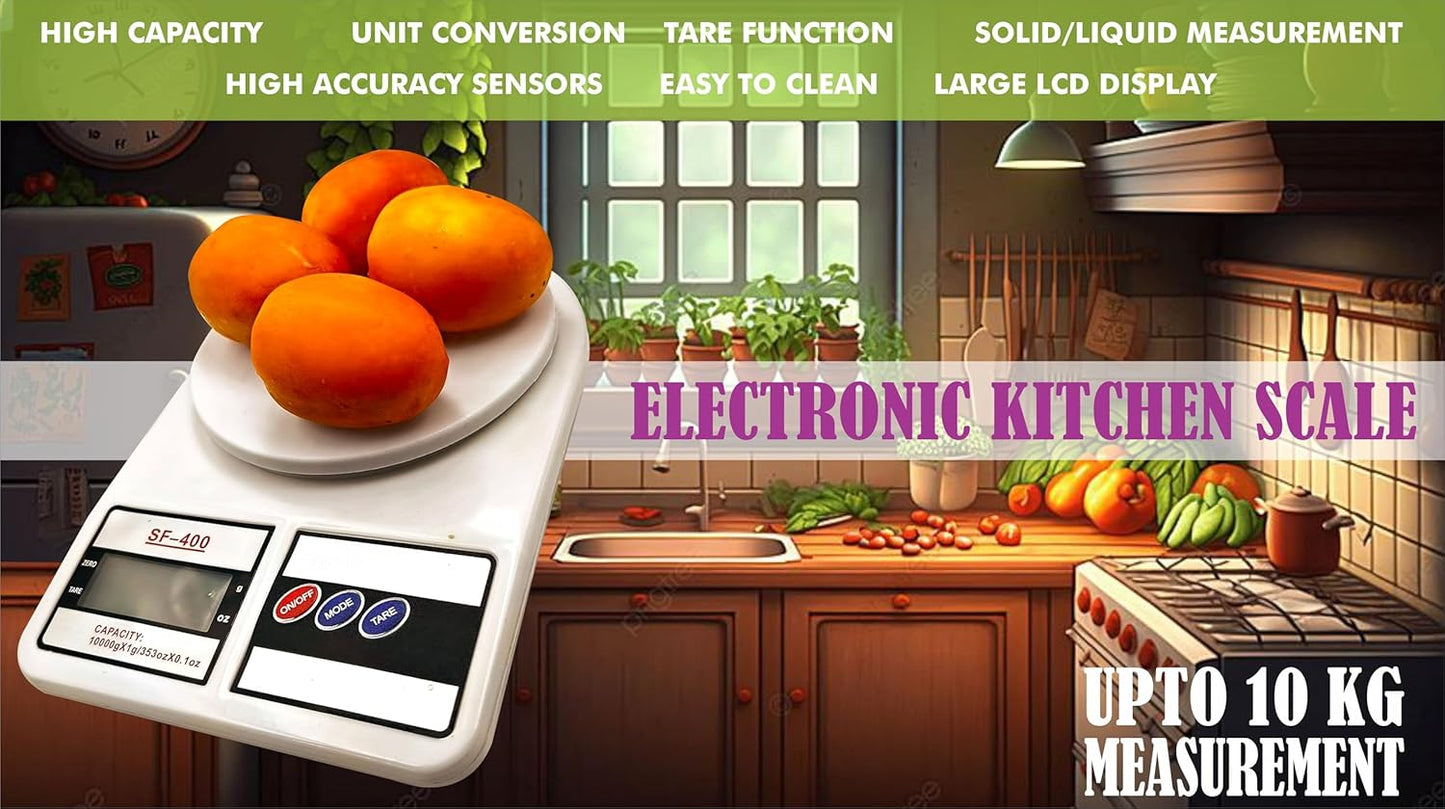Digital Kitchen Scale 10kg Capacity Electronic Weighing Machine with 3 Modes for Cooking Baking White