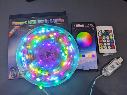 RGB LED Strip Lights with Bluetooth App Control – USB Fairy String Lights, Color Changing Decorative Lights for Room & Party