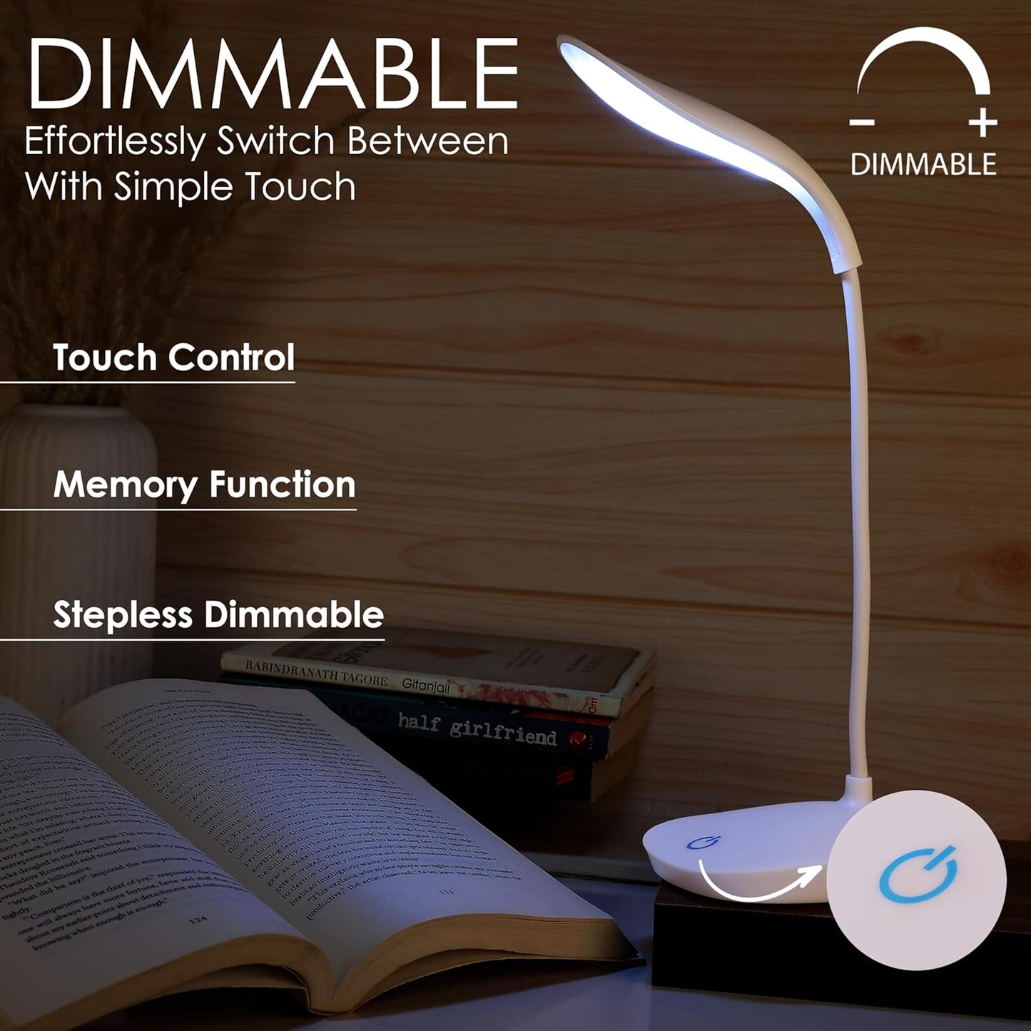 Rechargeable LED Study Table Lamp with 3-Level Brightness – Portable USB Desk Light for Reading, Study & Bedroom