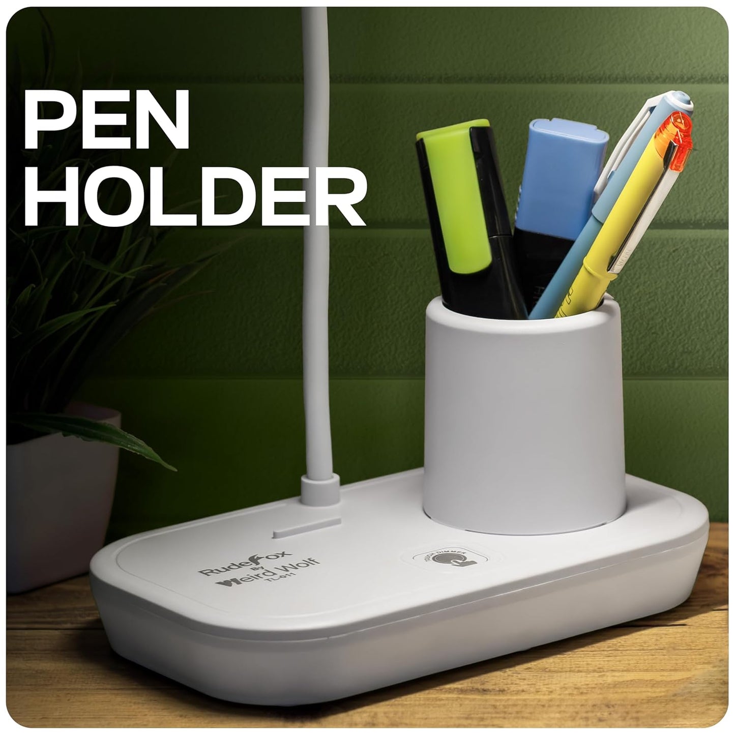 WEIRD WOLF Rechargeable Study Table Lamp – 3 Color Modes, Touch Dimmer, Flexible Gooseneck with Pen & Mobile Holder