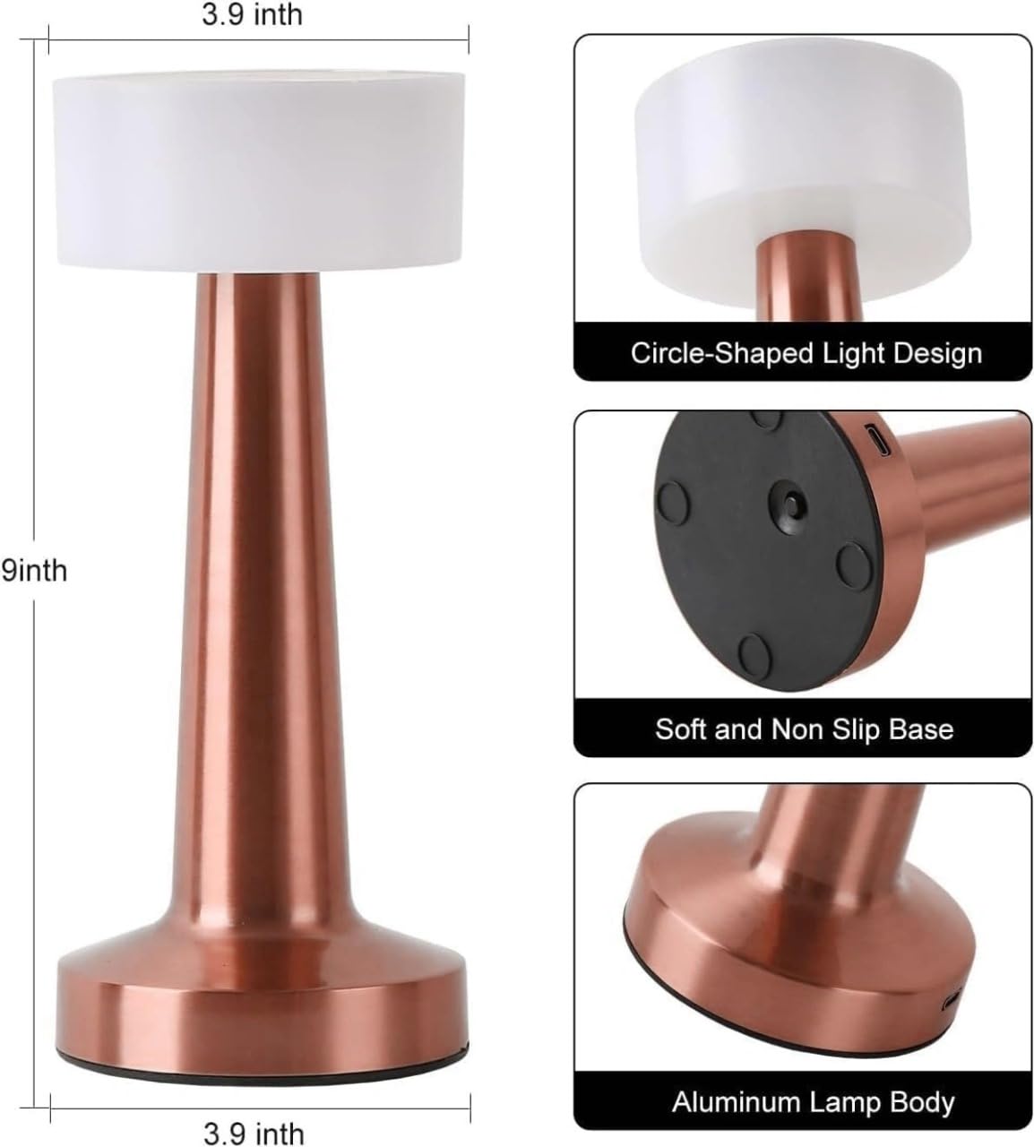 LED Table Lamp Rechargeable Touch Control Dimmable Desk Light for Bedroom Office Study